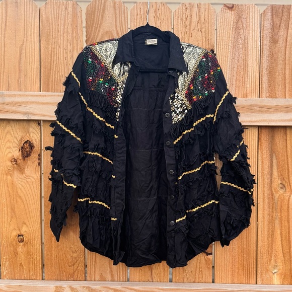 NANCY-K Vintage Western Embellished Button Front Long Sleeve Top - Picture 1 of 13